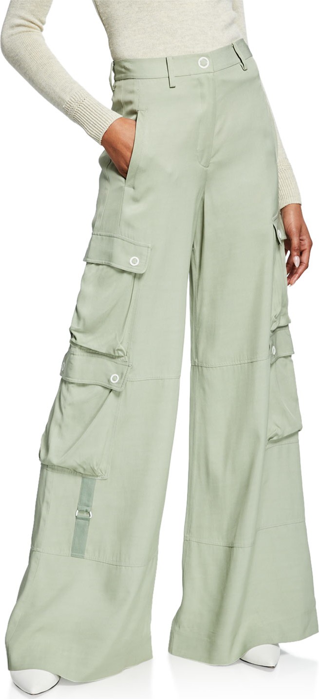 Jonathan Simkhai Lux Twill Wide-Leg Cargo Pants