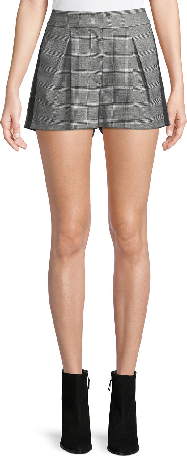 Joie Kevlyn Pleated Side-Stripe Plaid Shorts