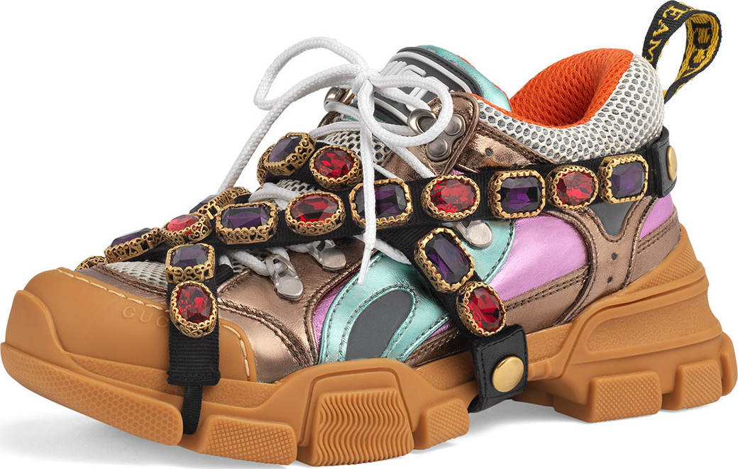 Gucci Metallic Hiker Sneakers with Jeweled Strap