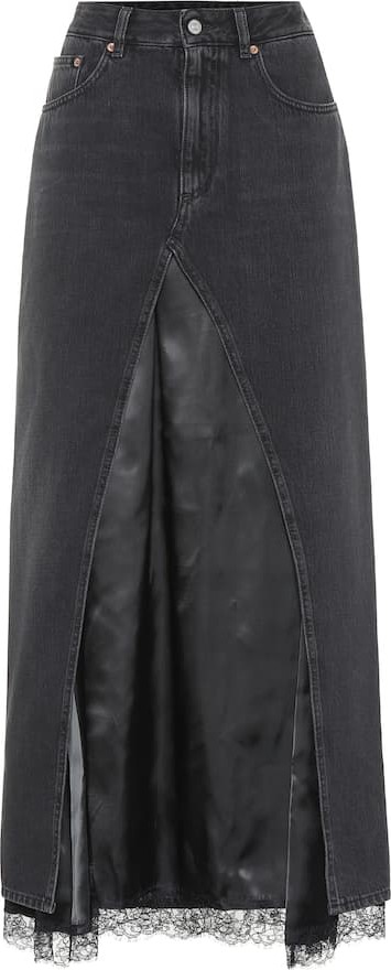 MM6 Maison Margiela Denim and satin midi skirt