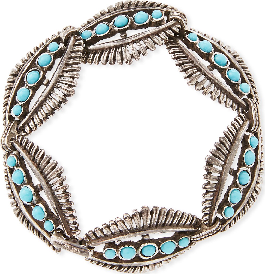 Saint Laurent Mini Cabochon-Link Bracelet, Turquoise