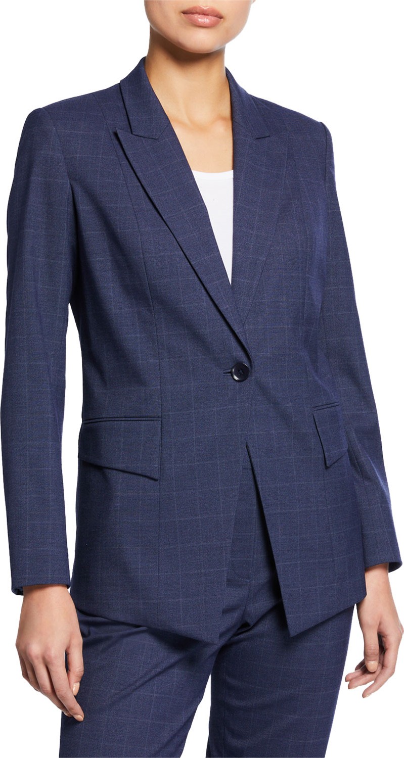 Elie Tahari Kiersten Grid One-Button Jacket