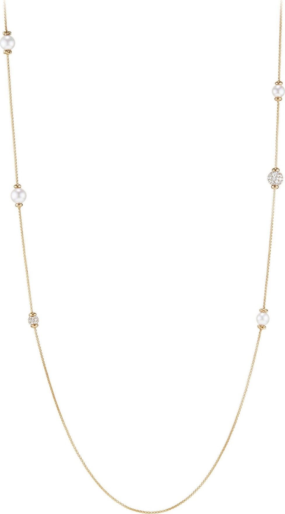 David Yurman Solari Long Station Necklace with Pearls & Diamonds in 18K Yellow Gold