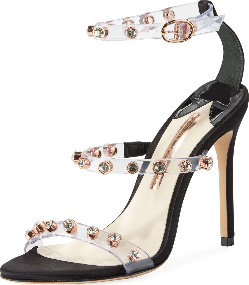 Sophia Webster Rosalind Gem-Stud See-Through Vinyl & Suede Sandals Sophia Webster Rosalind Gem-Stud See-Through Vinyl & Suede Sandals