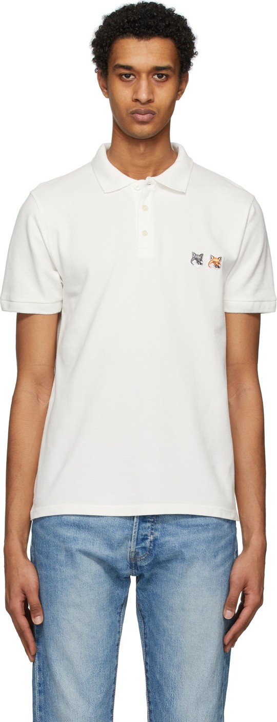 Maison Kitsune White Double Fox Head Polo