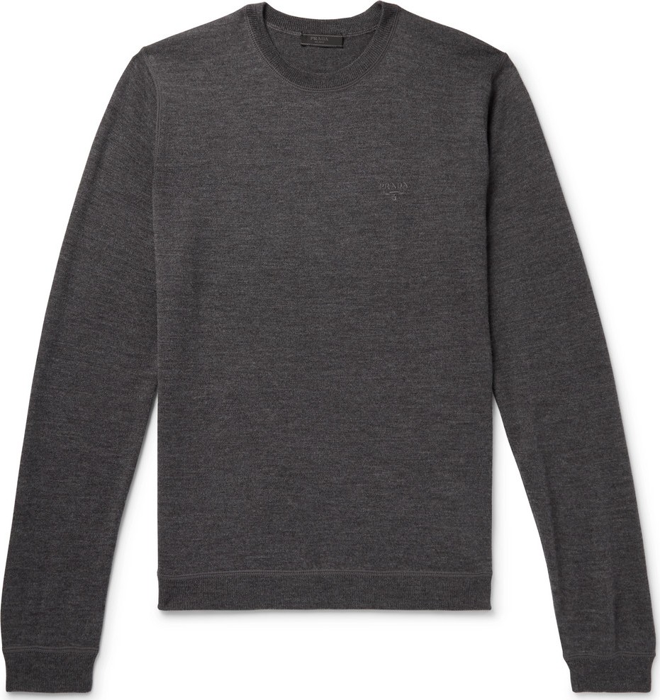 Prada Logo-Embroidered Mélange Virgin Wool-Blend Sweater