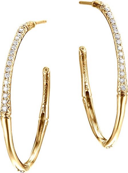 John Hardy Bamboo 18k Gold Small Diamond Hoop Earrings