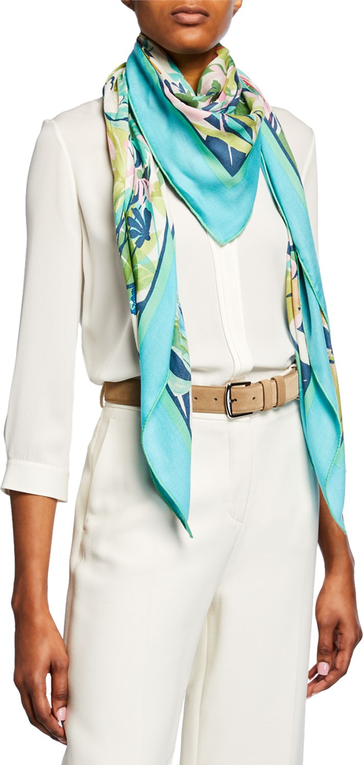 Loro Piana Painted Flower Print Scarf