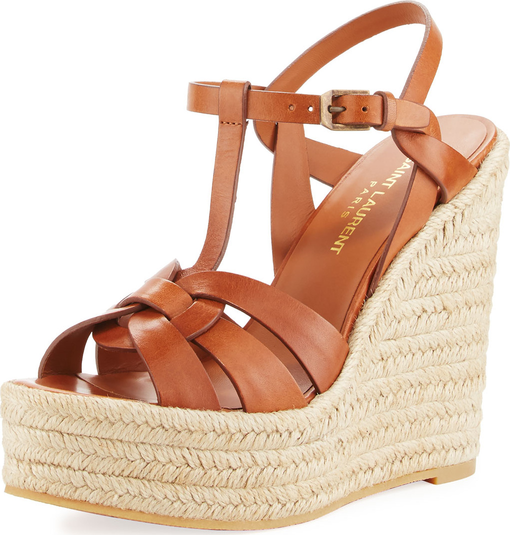 Saint Laurent Tribute Leather Platform Espadrille Sandal