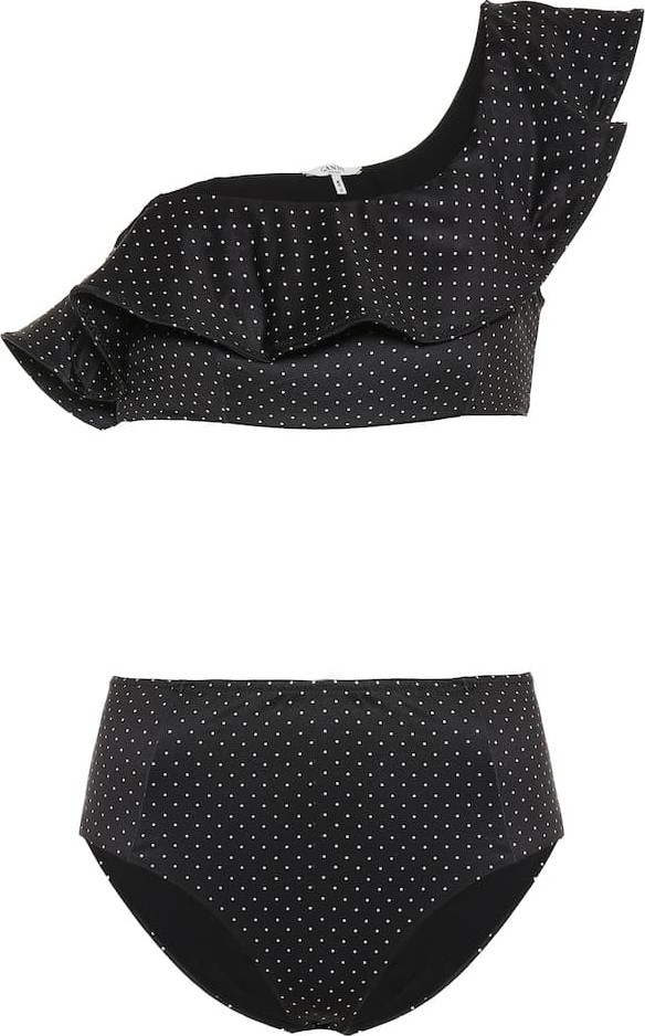 Ganni Polka-dot one-shoulder bikini