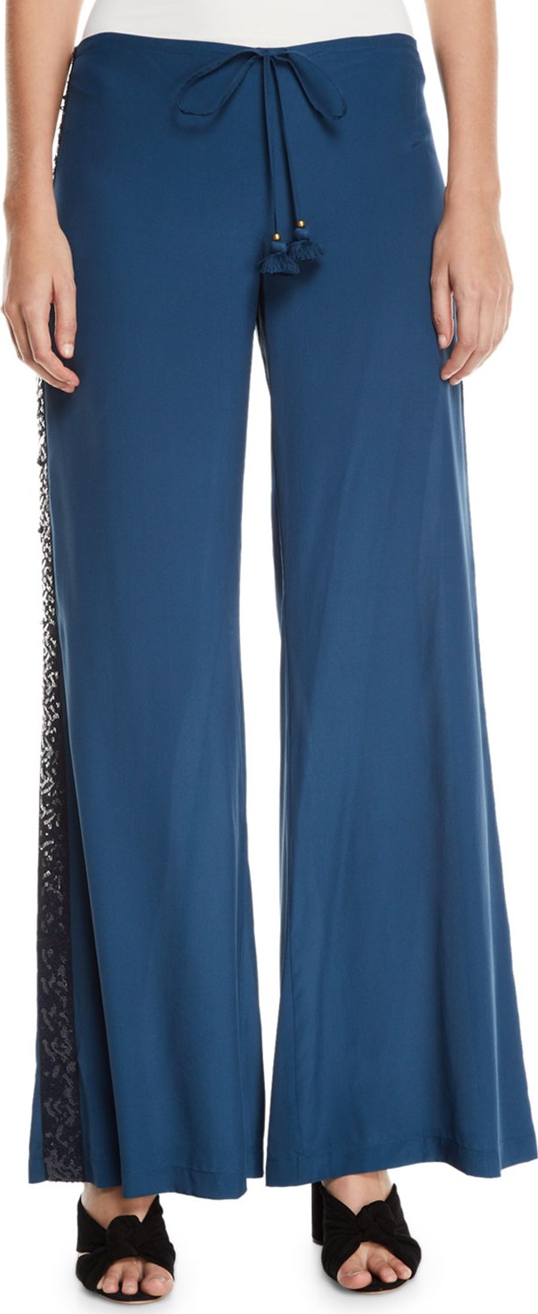 FIGUE Estela Sequin-Striped Wide Leg Pants
