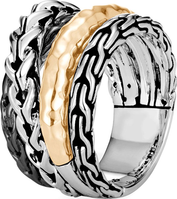 John Hardy Asli Classic Chain Gold/Silver Crossover Ring, Size 7