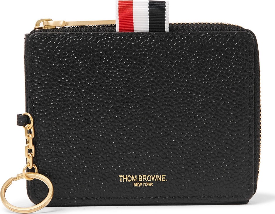 Thom Browne Grosgrain-Trimmed Pebble-Grain Leather Zip-Around Wallet