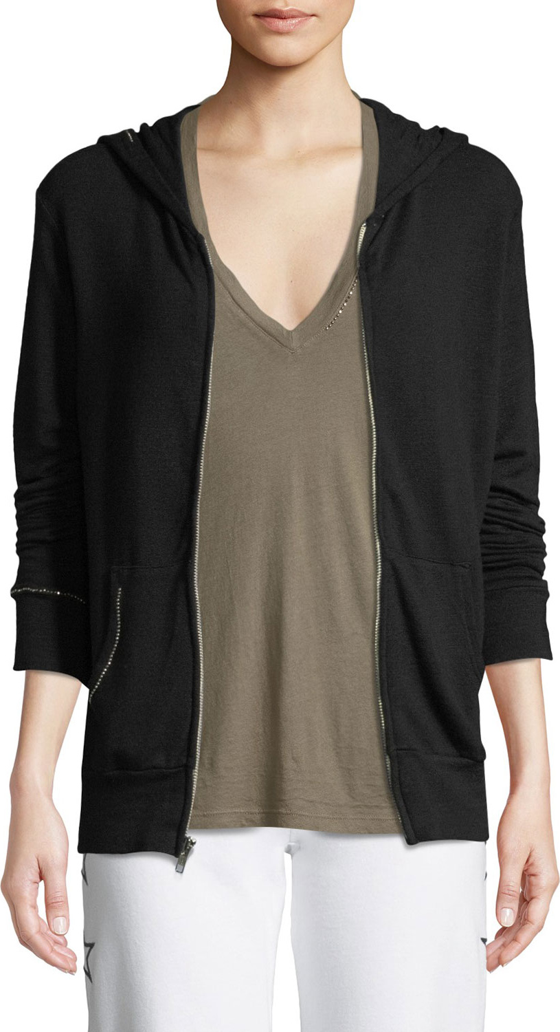 MONROW Studded Zip-Up Hoodie Sweatshirt