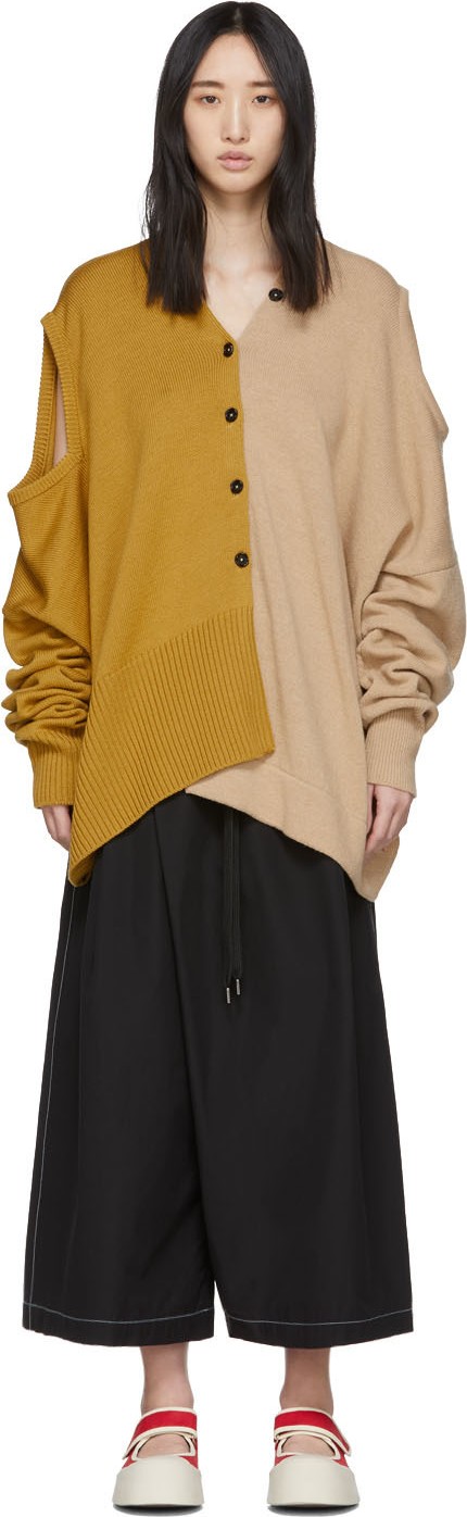 Marni Convertible Yellow & Beige Tied Sleeves Cardigan Marni Convertible Yellow & Beige Tied Sleeves Cardigan
