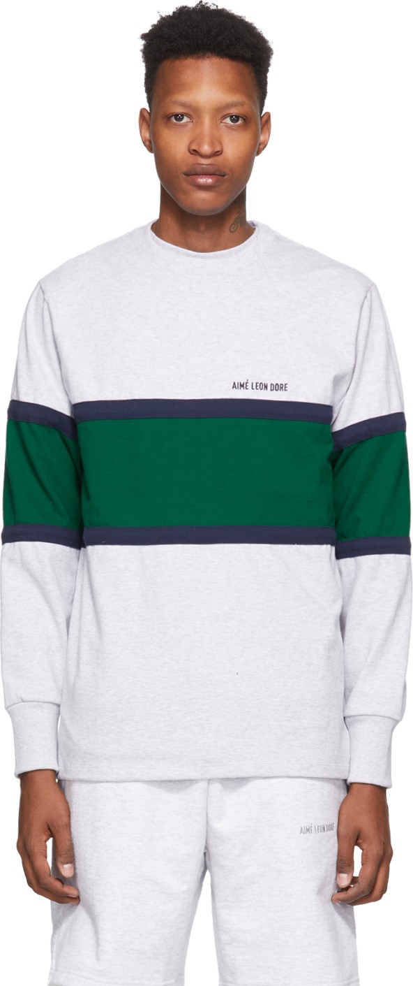 Aimé Leon Dore Grey Chest Stripe Long Sleeve T-Shirt
