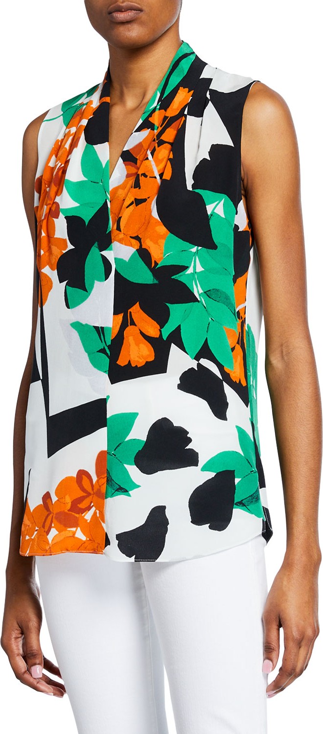 KOBI HALPERIN Mila Abstract Sleeveless Silk Blouse