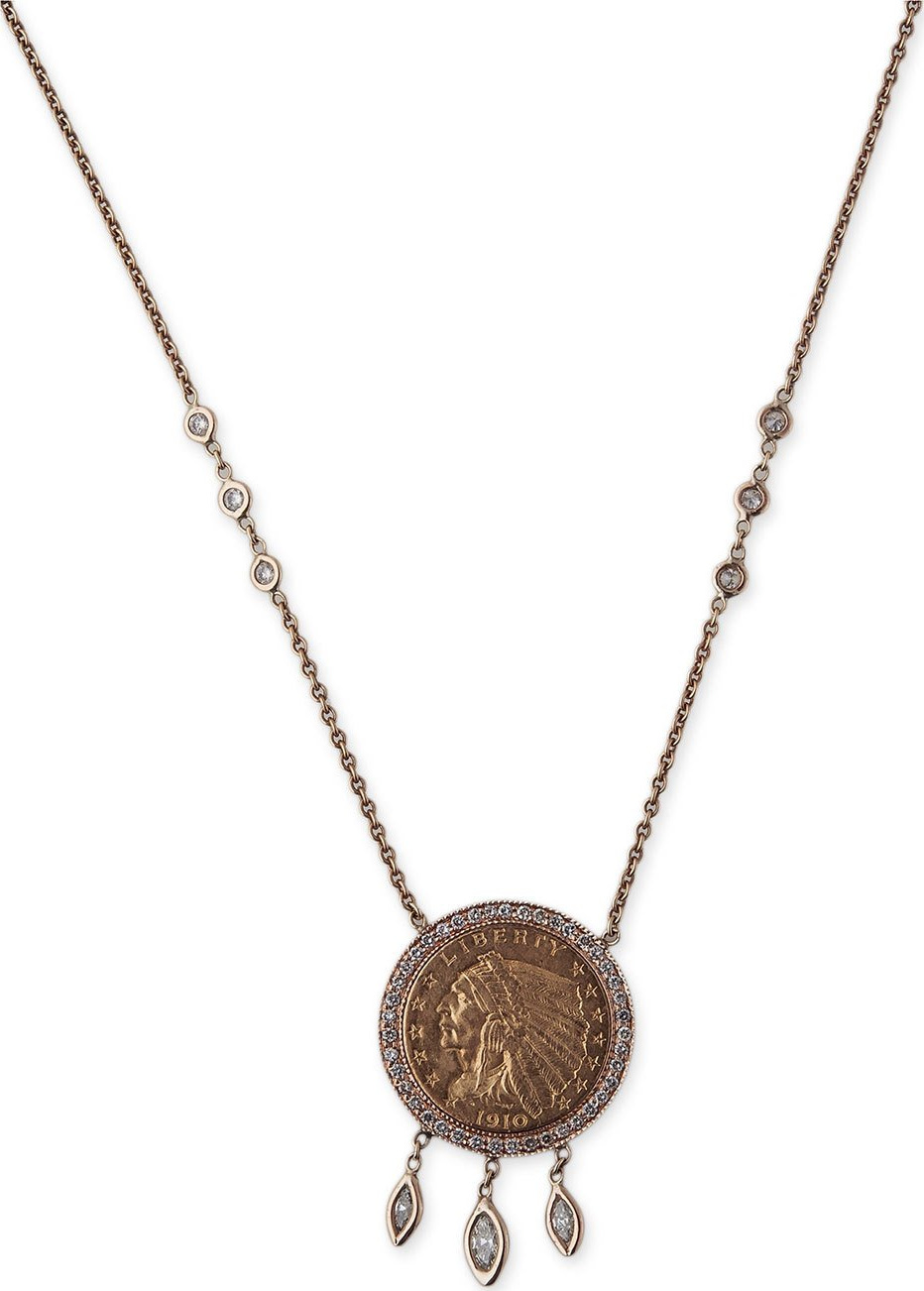 Jacquie Aiche 14k Diamond 1910 Liberty Antique Coin Pendant Necklace