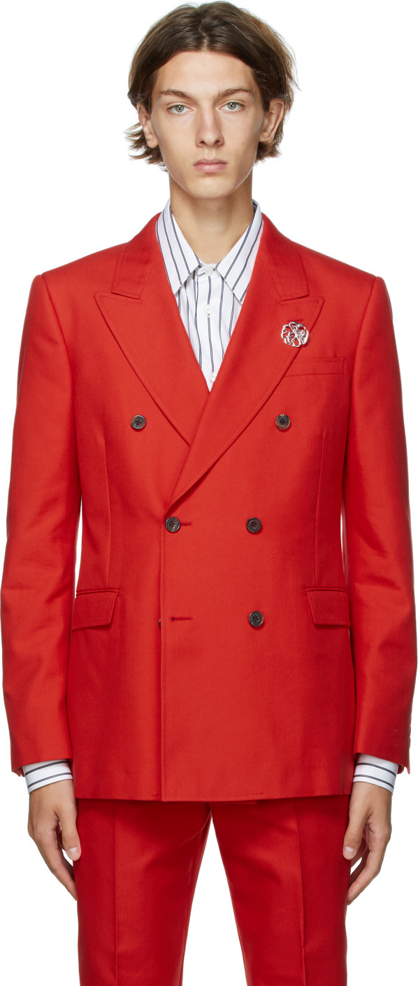 Alexander McQueen - Red Panama Brooch Blazer