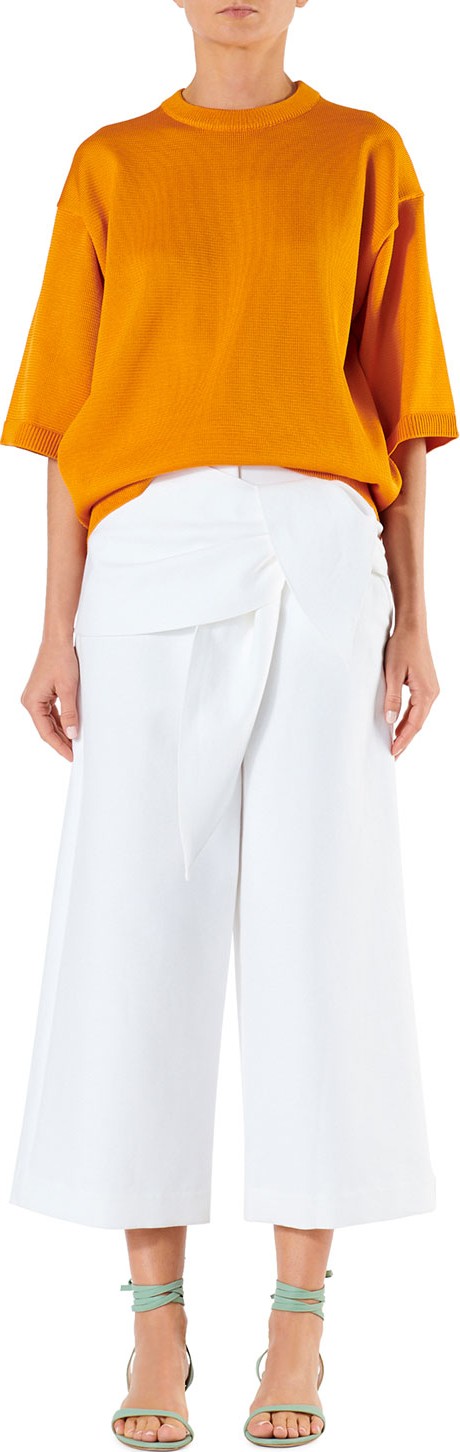 Tibi Demi Cotton Suiting Cropped Pants w/ Front Tie