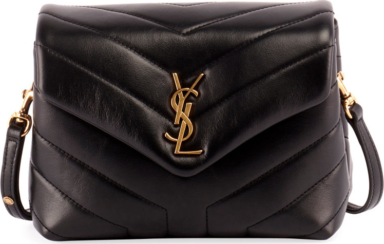 Saint Laurent Loulou Monogram YSL Mini V-Flap Calf Leather Crossbody Bag - Lt. Bronze Hardware