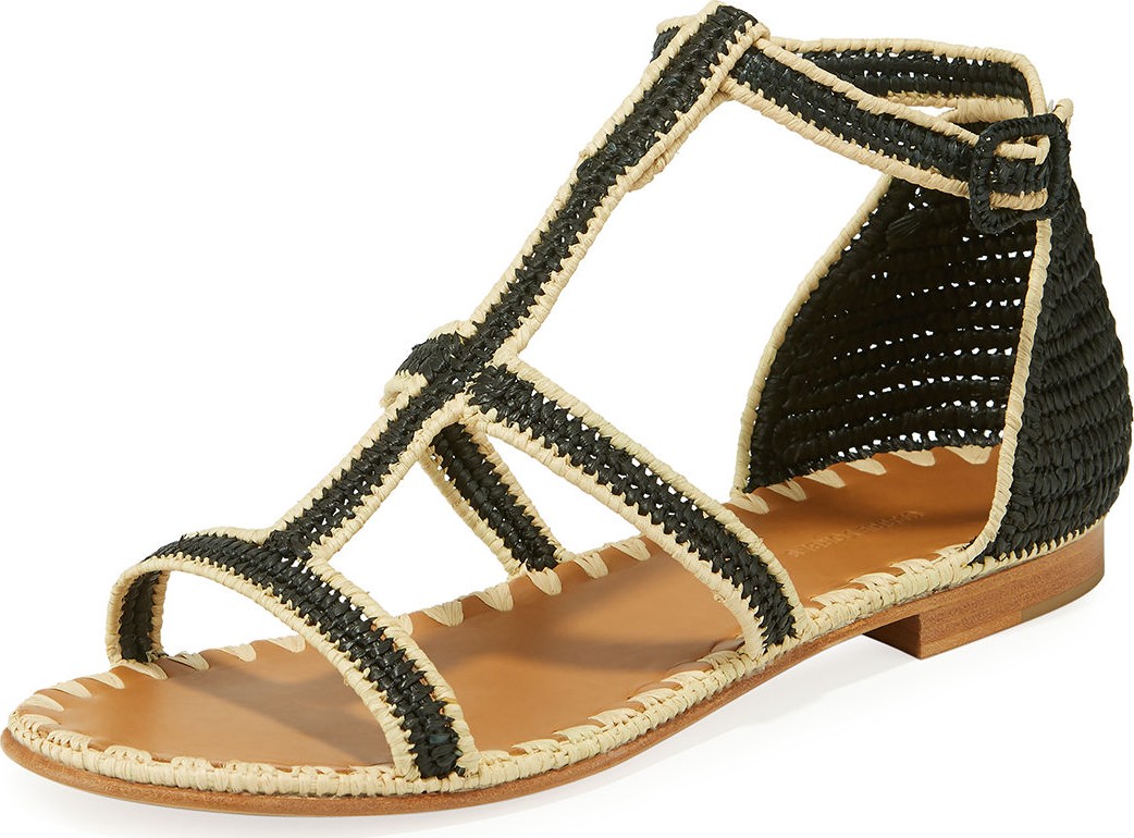 Carrie Forbes Tama Woven Raffia T-Strap Sandals