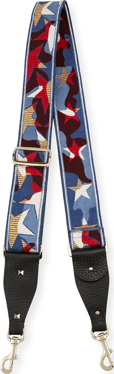 Valentino Camustars Embroidered Guitar Strap for Handbag, Black