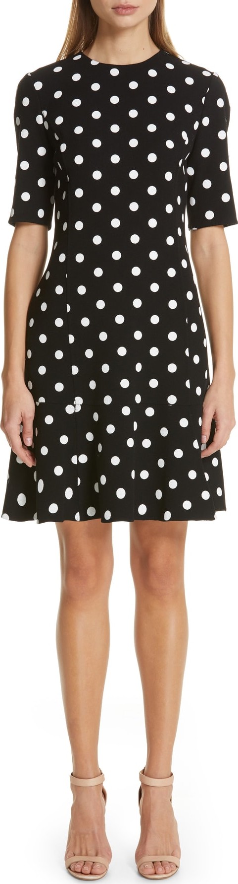 Oscar De La Renta Polka Dot Ruffle Hem Dress