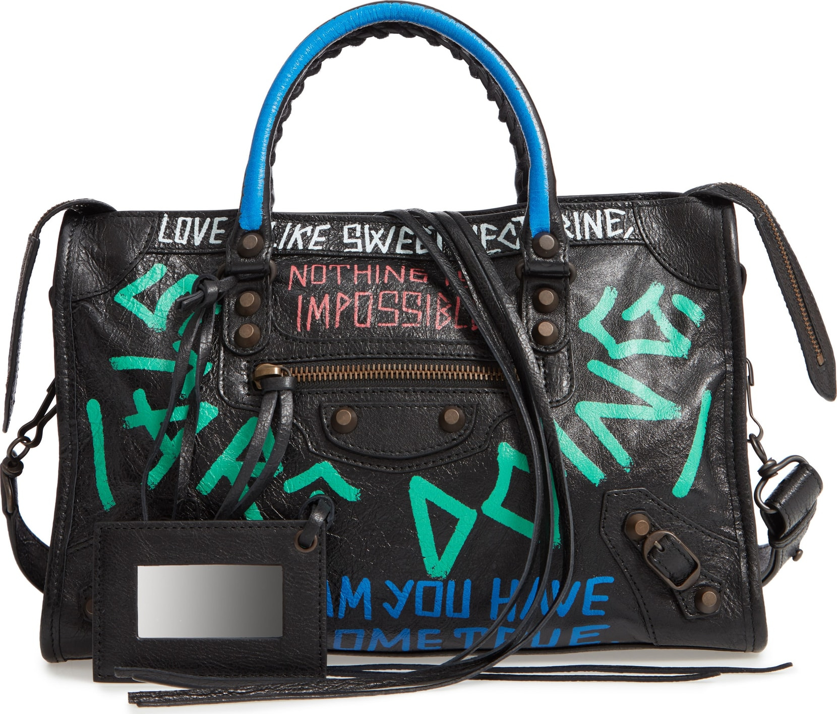 Balenciaga Small City New Graffiti Lambskin Leather Tote