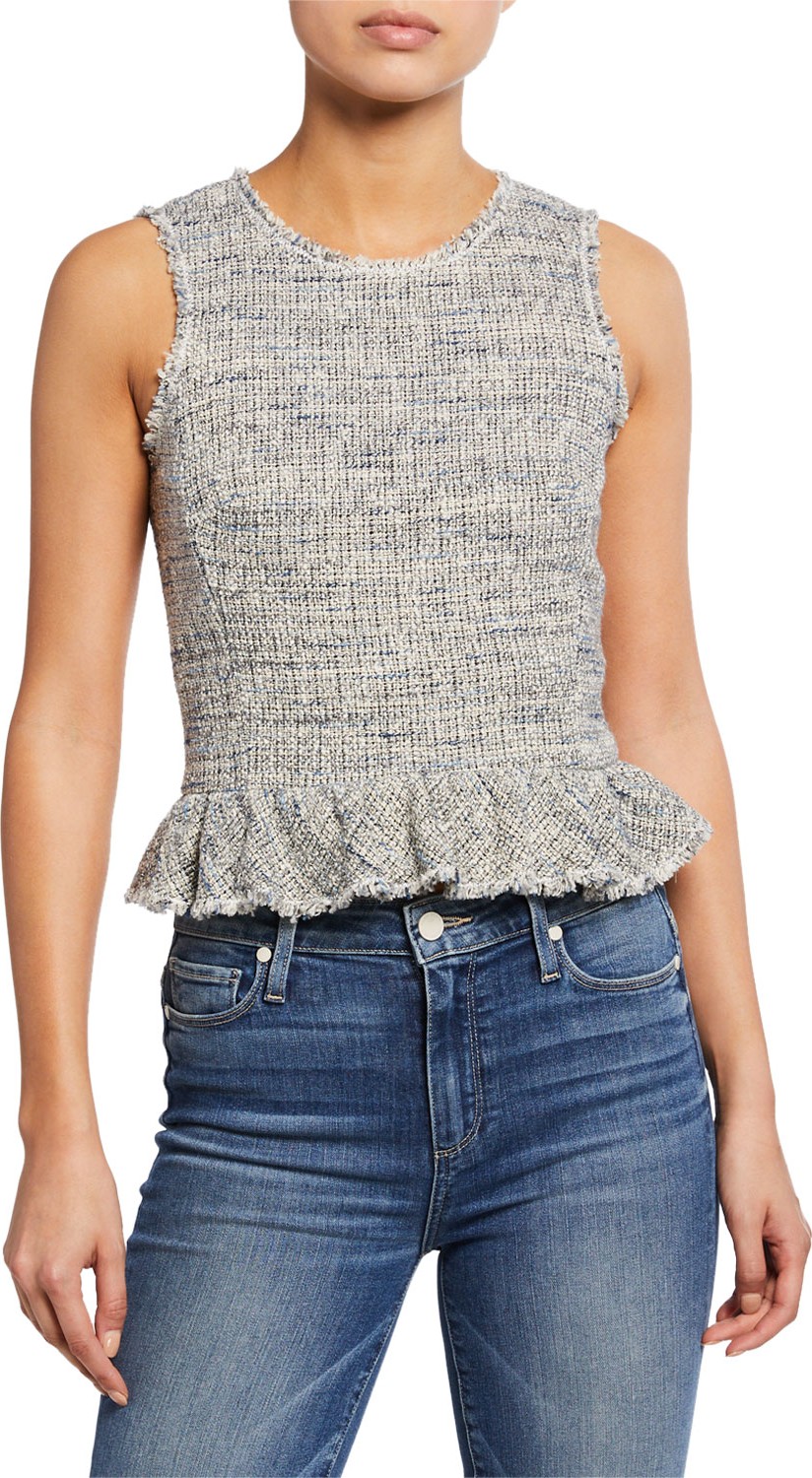 Rebecca Taylor Sleeveless Tweed Peplum Top