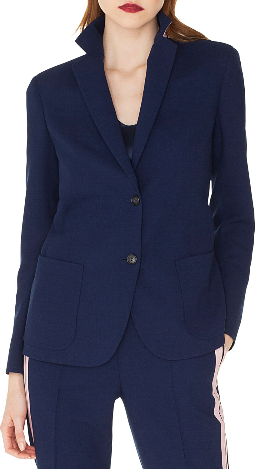 Akris Satine Contrast Back-Collar Single-Breasted Wool Jacket