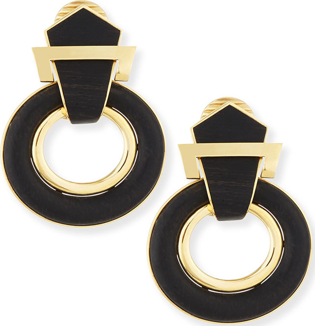 David Webb 18k Gold Ebony Doorknocker Earrings