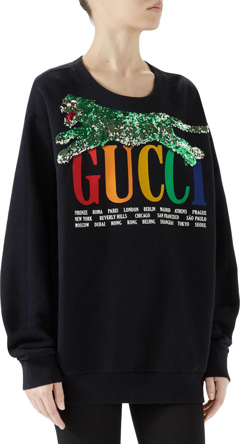 Gucci Oversize Gucci Cities Sweatshirt w/ Sequin Tiger