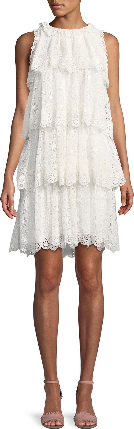 Rebecca Taylor Tiered Sleeveless Pinwheel Eyelet Dress