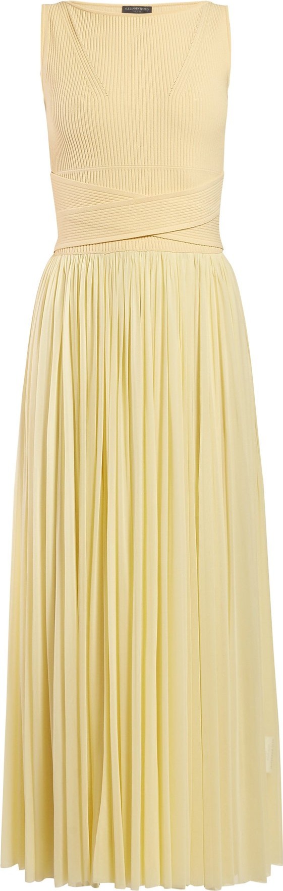Alexander McQueen Ribbed-bodice pleated-skirt gown