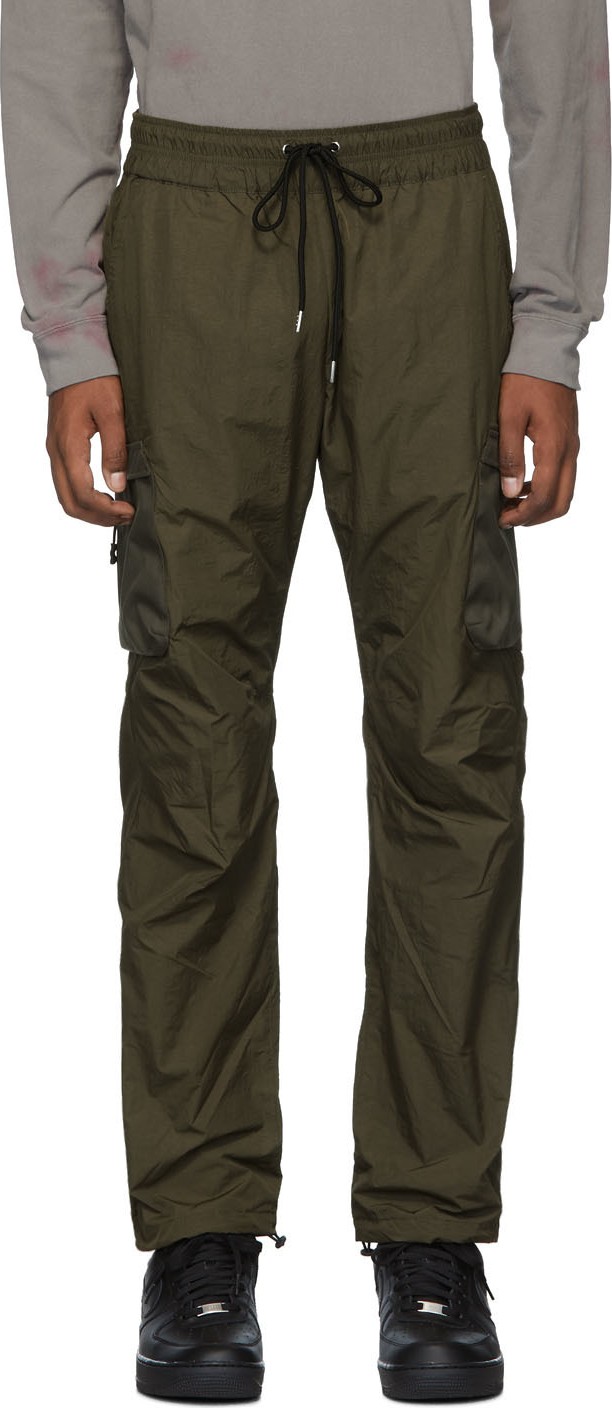 John Elliott Green High Shrunk Nylon Cargo Pants