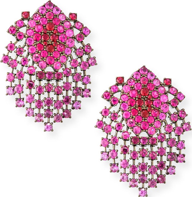 Alexander Laut 18k Black Gold Ruby Dangle Clip-On Earrings