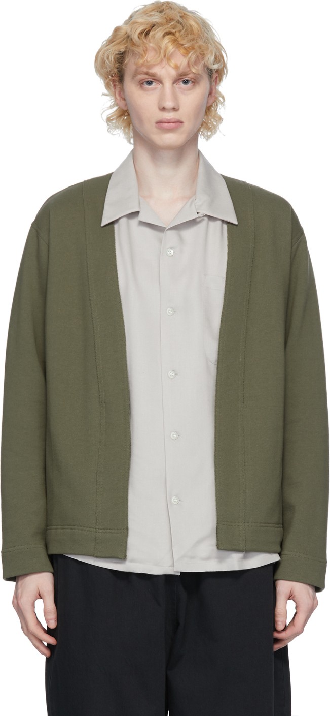 N.Hoolywood Khaki Jersey Open Front Cardigan