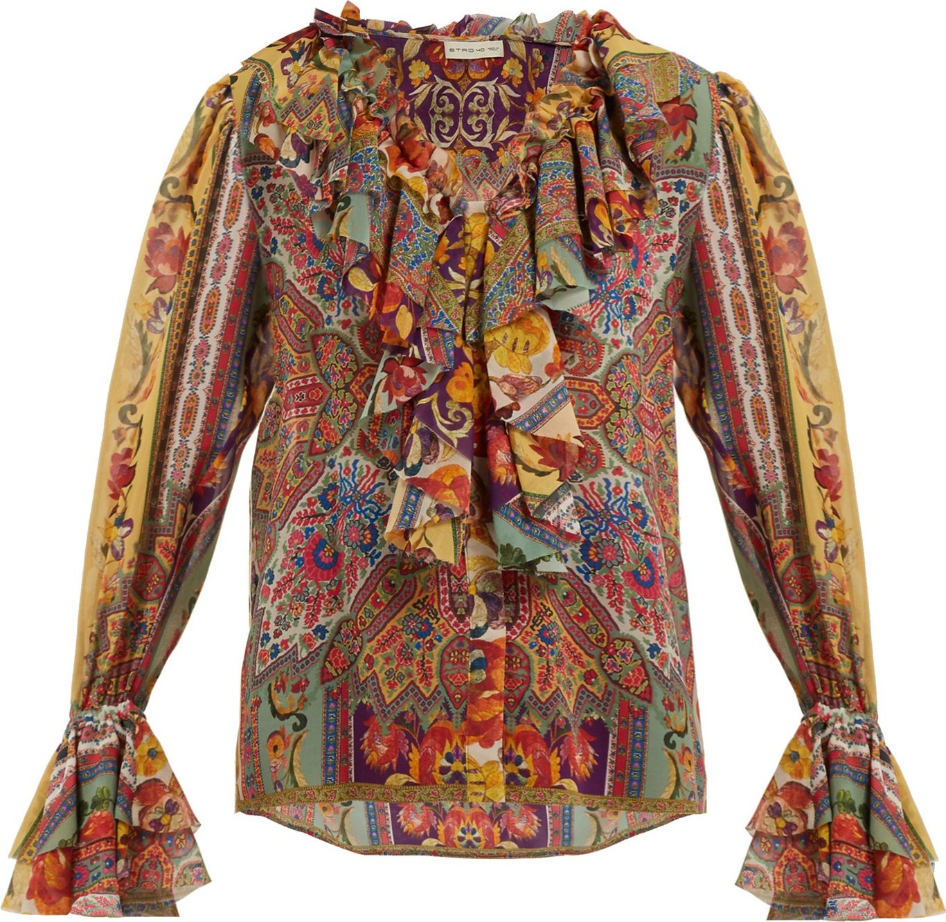 Etro Ruffled floral-print silk-crepe blouse