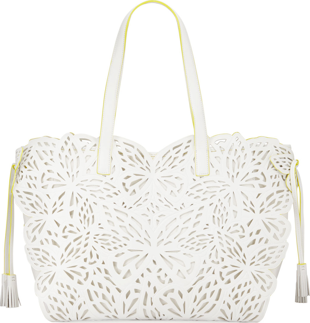Sophia Webster Liara Canvas Laser-Cut Leather Butterfly Tote Bag
