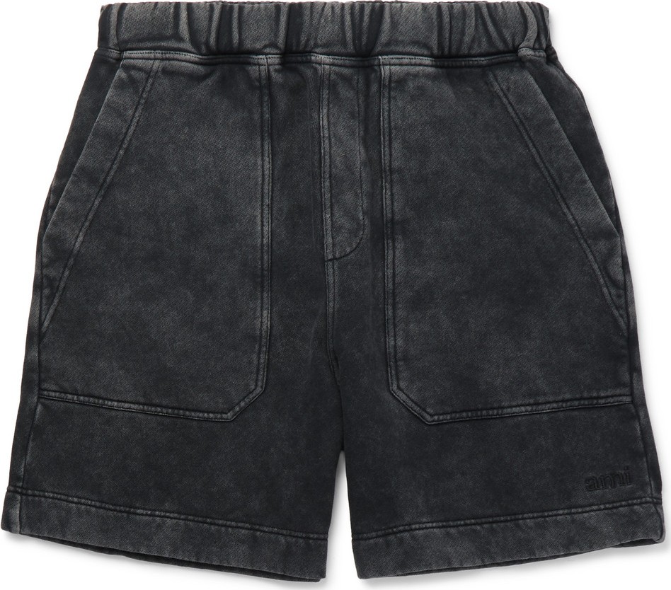 AMI Logo-Embroidered Acid-Wash Cotton-Jersey Shorts