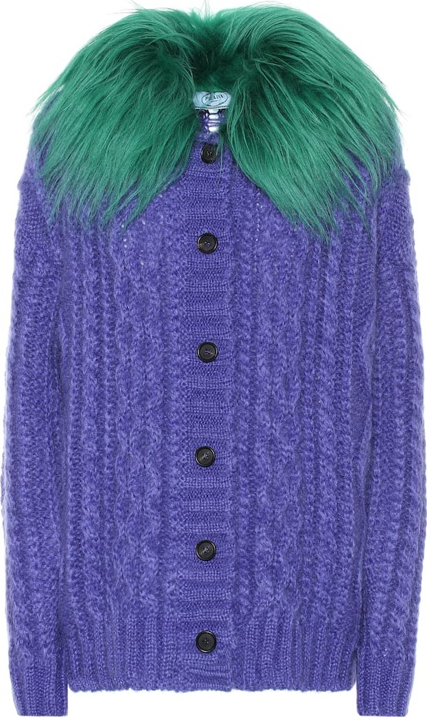 Prada Fur-trimmed mohair-blend cardigan
