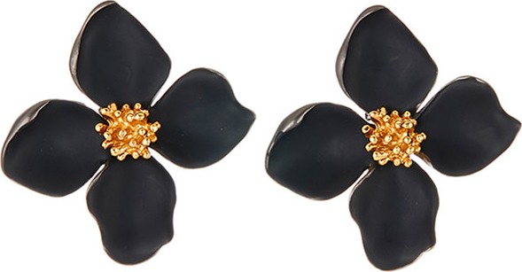 Oscar De La Renta Painted Flower Clip Earrings