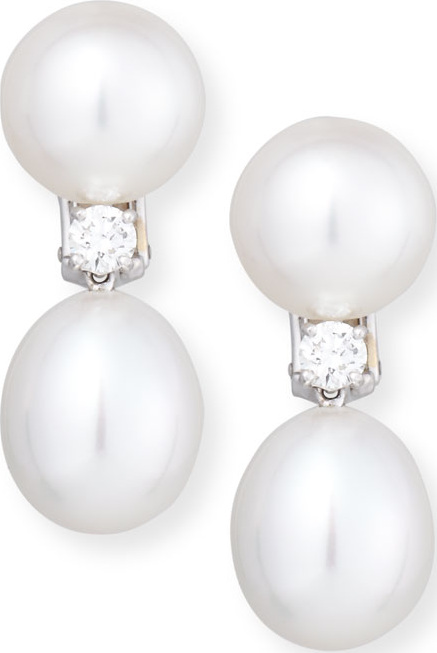 Assael Platinum South Sea Pearl & Single Diamond Drop Earrings