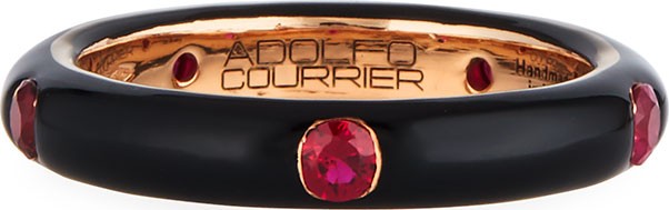 Adolfo Courrier Black Enamel & Ruby Ring, Size 9.25