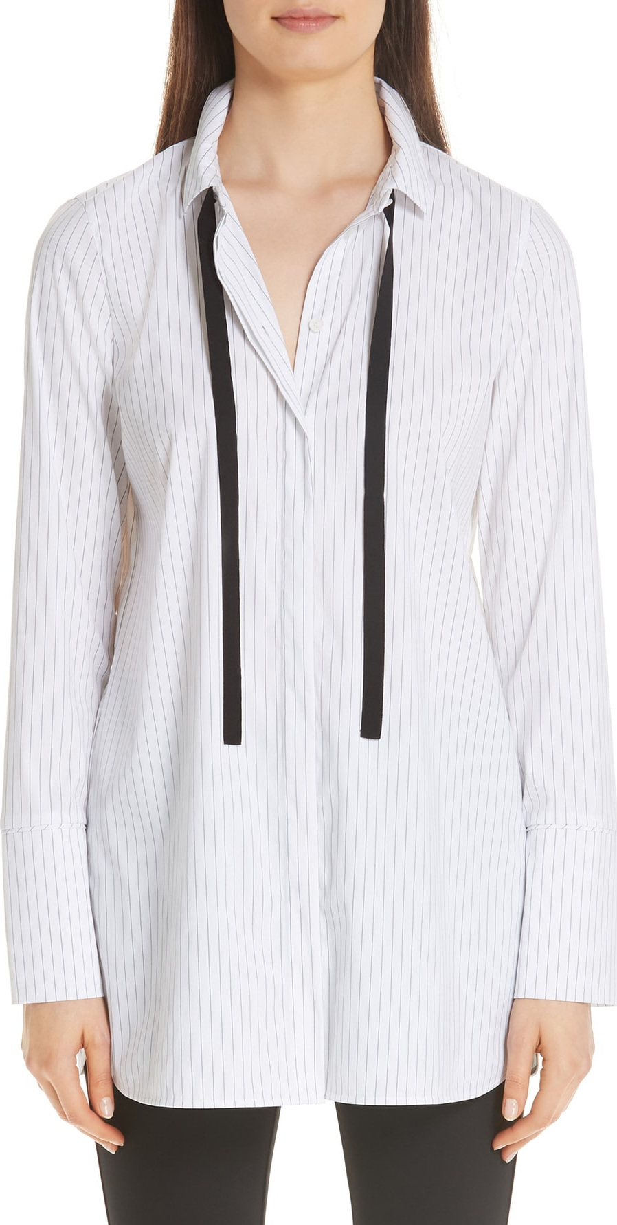 Lafayette 148 New York Annaleise Contrast Tie Stanford Stripe Blouse