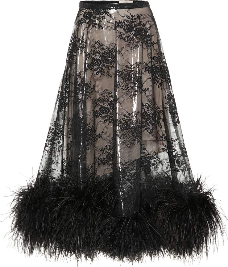 Christopher Kane Feather-trimmed lace skirt