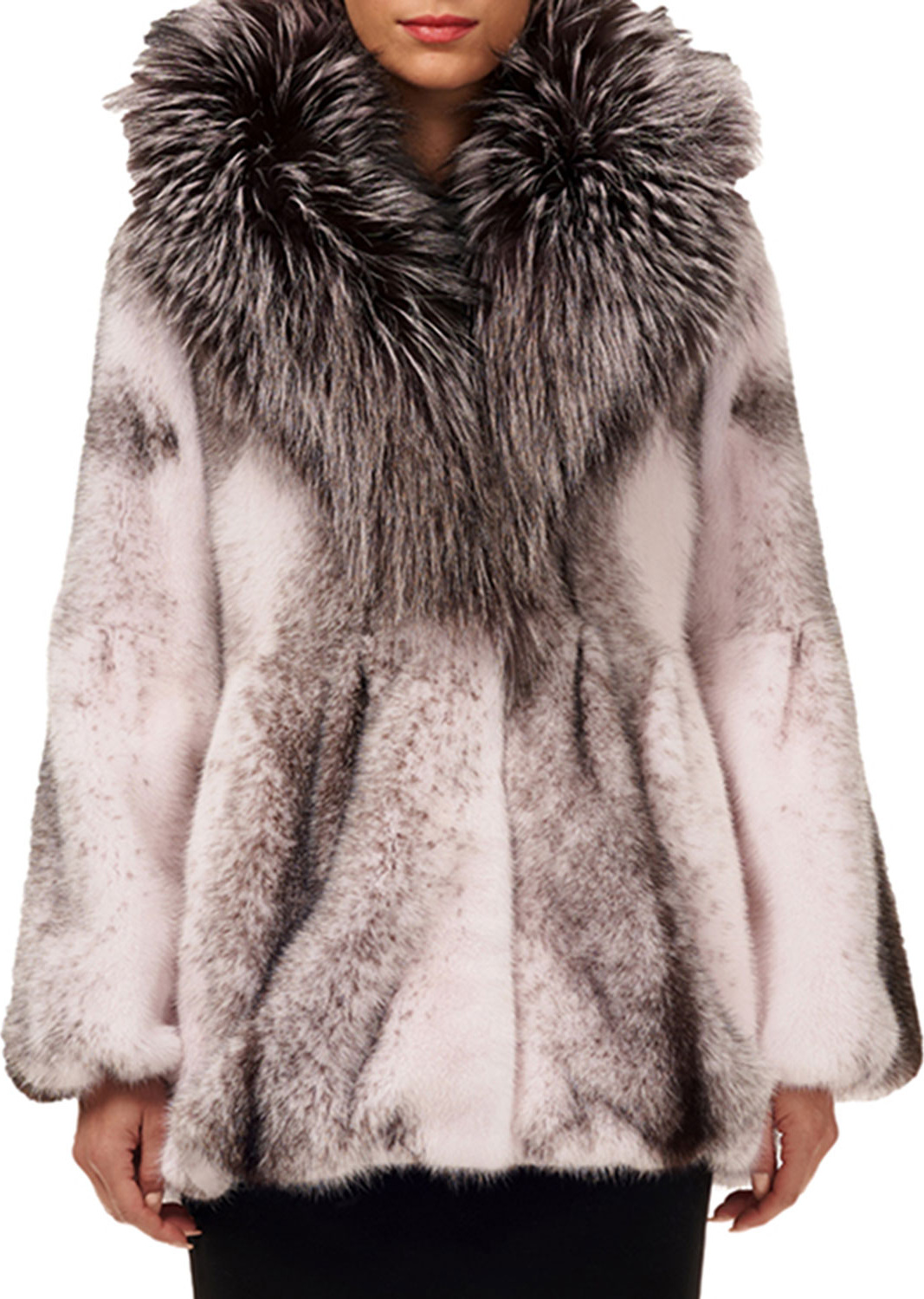 Gorski Cross Mink-Fur Bell Jacket w/ Faux-Fur Hood Gorski Cross Mink-Fur Bell Jacket w/ Faux-Fur Hood