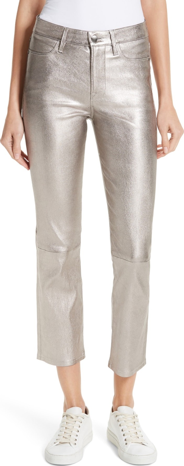 FRAME DENIM Straight Leg Metallic Leather Pants