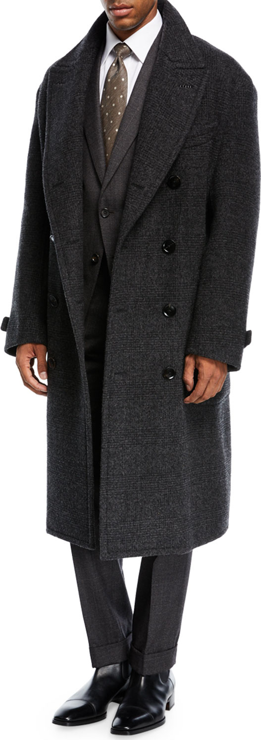 TOM FORD Plaid Double-Breasted Overcoat